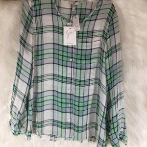 Joie NWT Sheer Plaid Tunic Green White Black Small